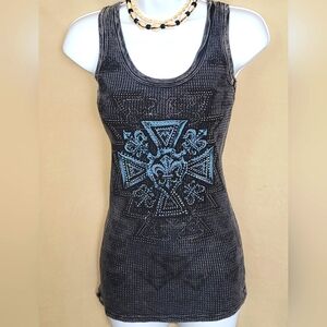 Women's Black and Blue Graphic Tank Top